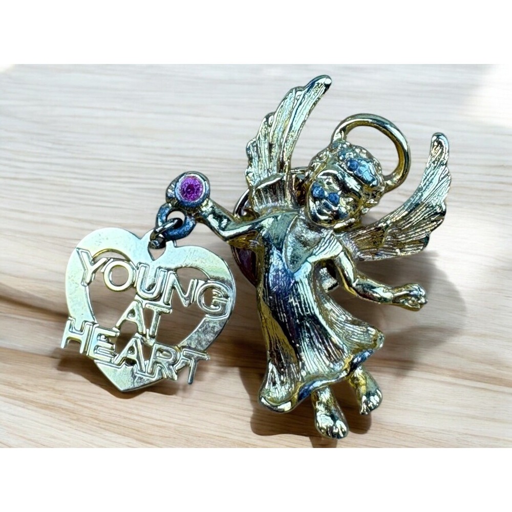 Angel Young At Heart Pin Purple Stone Gold Tone Lapel Enamel Collectible